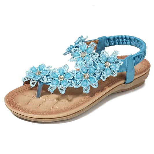 Vintage Beautiful Flower T-Strap Flat Sandal