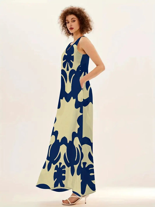 – maxikleid mit grafischem print und v-ausschnitt