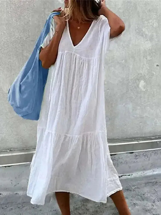 Boho-Strandkleid für Frauen Sommerkleid mit V-Ausschnitt und kurzen Ärmeln mit Blumenmuster