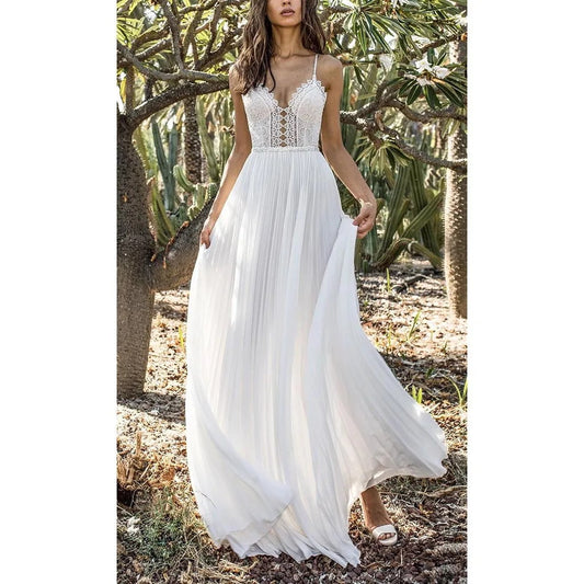 Boho Weißes Maxikleid aus Spitze