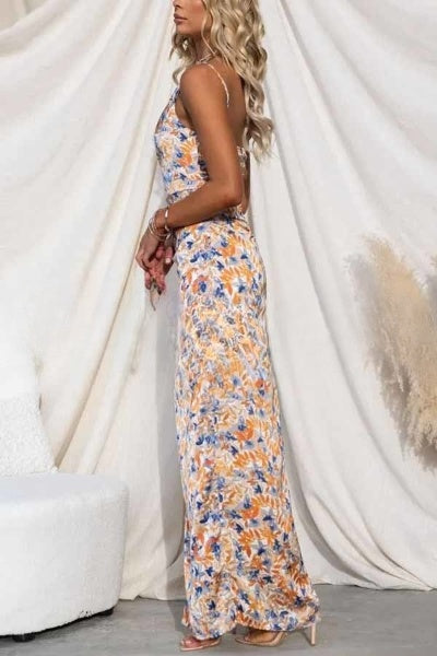 Passion – Geblümtes asymmetrisches One-Shoulder-Maxikleid mit Rüschenbesatz