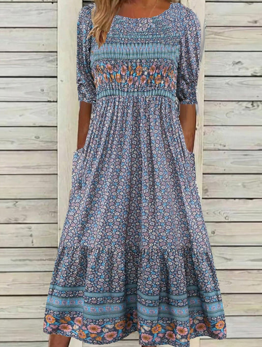 Sommerkleid mit Rundhalsausschnitt und Blumenmustern für Damen | Julie