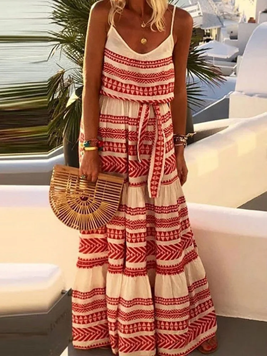 – Bedrucktes Strand-Slipkleid im Bohemian-Stil mit V-Ausschnitt