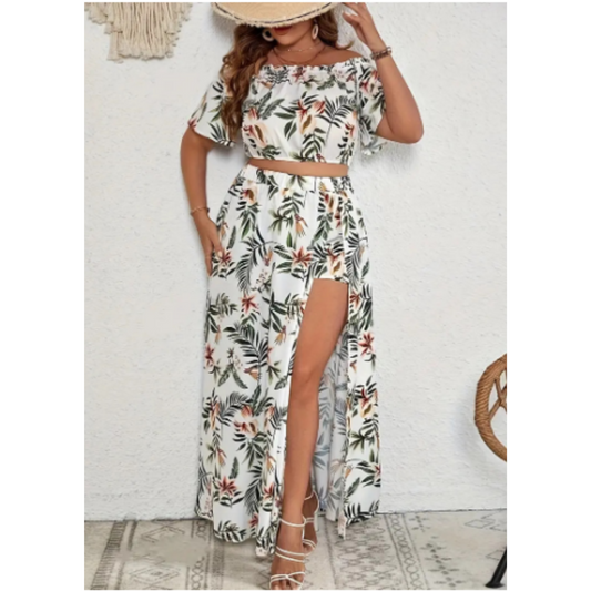 Blumen Print Rundhalsausschnitt Damen Kleid | Weiß