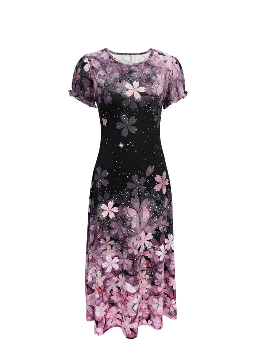 Blumen Maxi Damen Kleid | Rosa