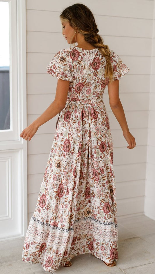 – Bohemian-Blumen-Wickel-Maxikleid