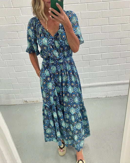 Kleid mit V-Ausschnitt und geometrischem Print für Damen