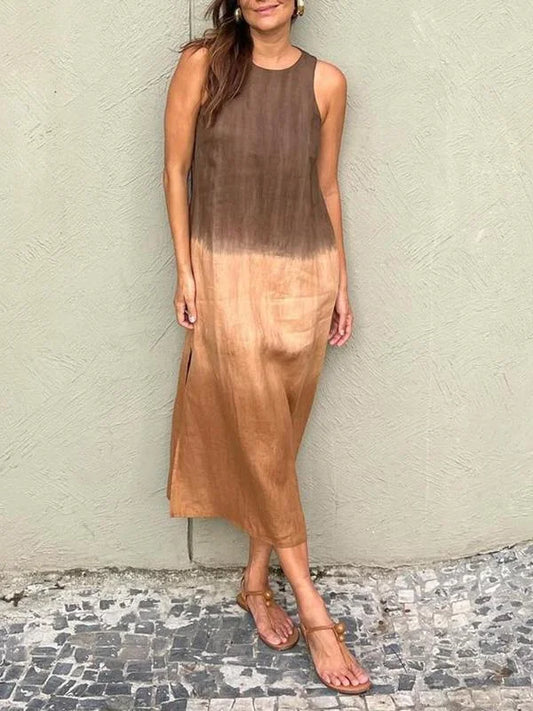 ärmloser Sommerkleid mit Farbblockierung und Rundhalsausschnitt für Damen | Marian