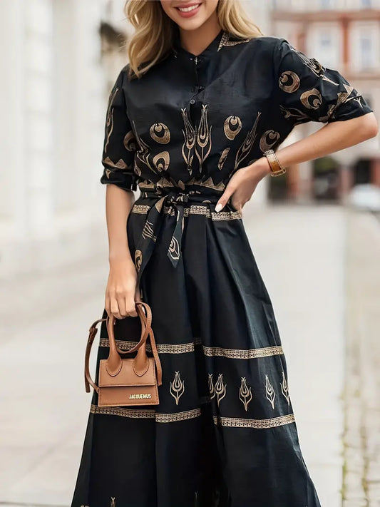 Langes Boho-Kleid mit Abstraktdruck