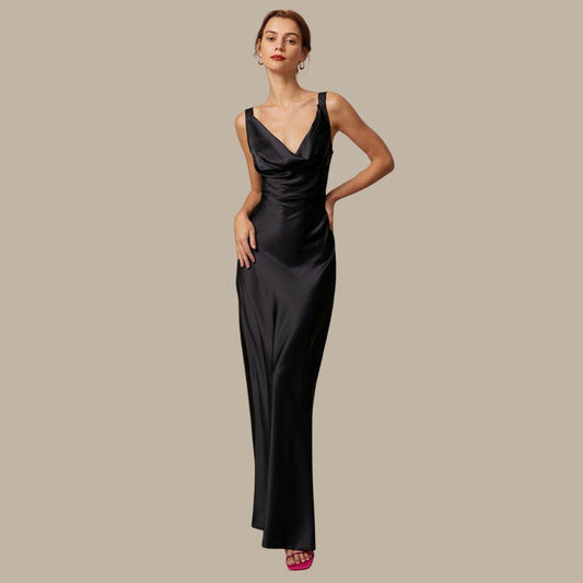 Satin-Maxikleid mit Wasserfallausschnitt