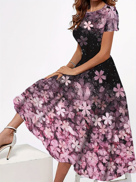 Blumen Maxi Damen Kleid | Rosa