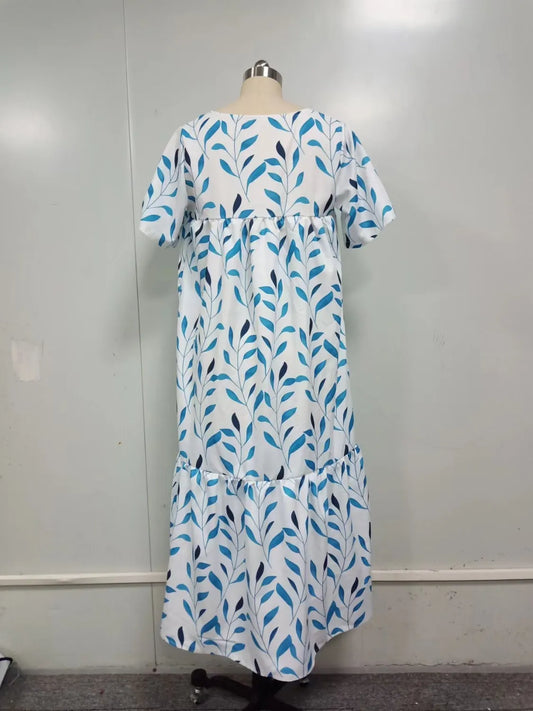 Boho-Strandkleid für Frauen Sommerkleid mit V-Ausschnitt und kurzen Ärmeln mit Blumenmuster