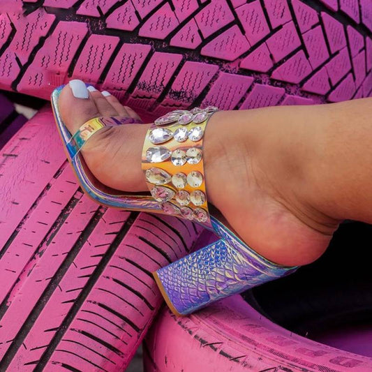 Hologram Snake Printed Heeled Sandal