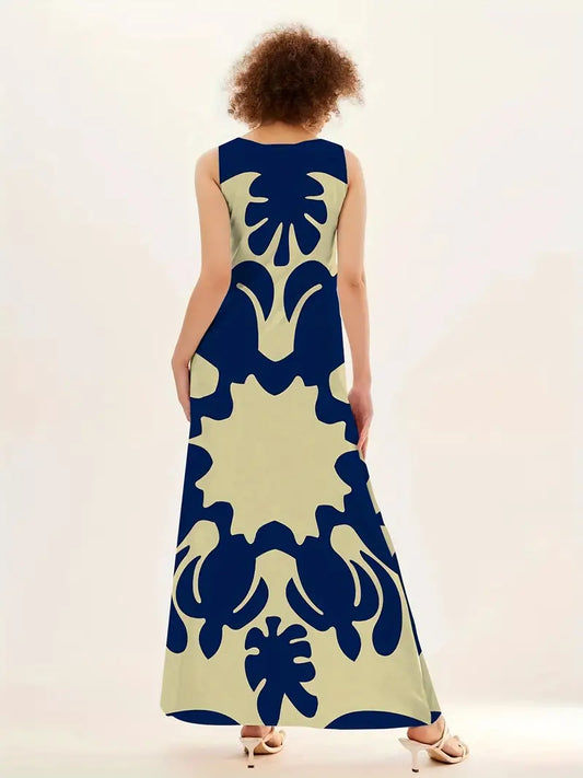 – maxikleid mit grafischem print und v-ausschnitt