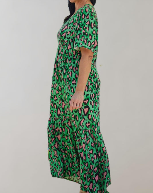 Maxikleid mit V-Ausschnitt und Leopardenmuster für Damen | Willow