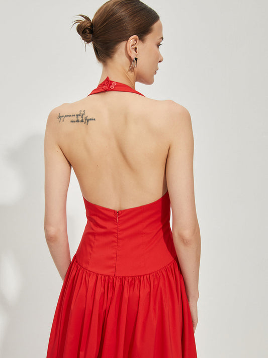 Amy - Geschlitztes Neckholder-Kleid mit V-Ausschnitt