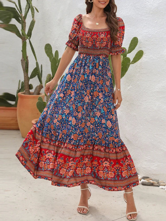 Ärmelloses Bohemian-Kleid mit buntem Muster für Damen