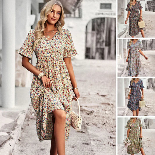 – verspieltes sommerkleid in apricot mit blumenprint