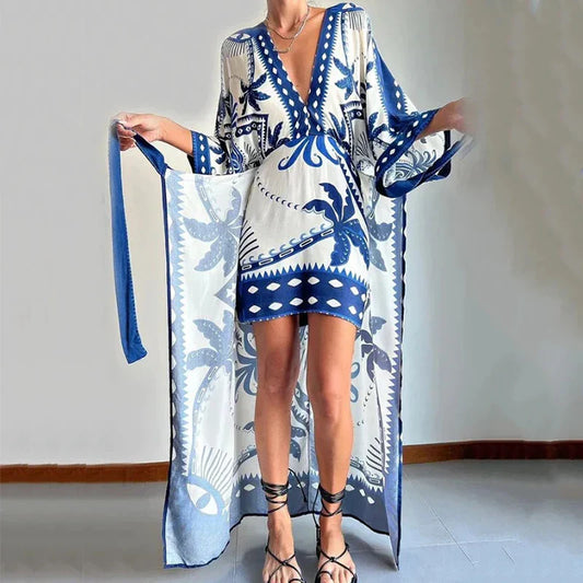 Boho-Kimono-Kleid mit Taillenband