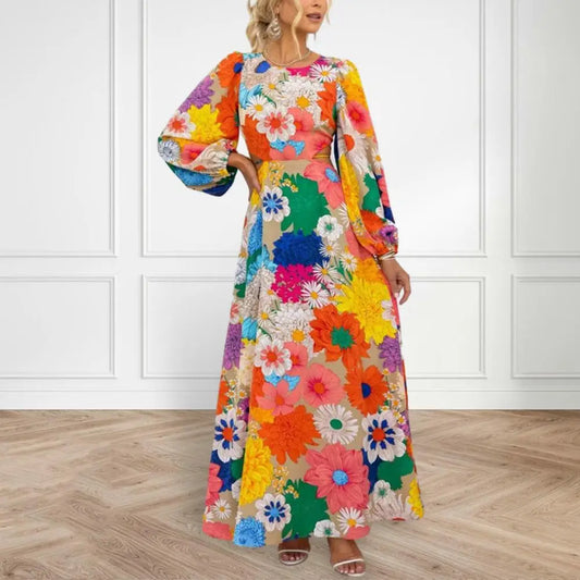 Langärmliges Maxikleid mit kräftigem Blumenmuster