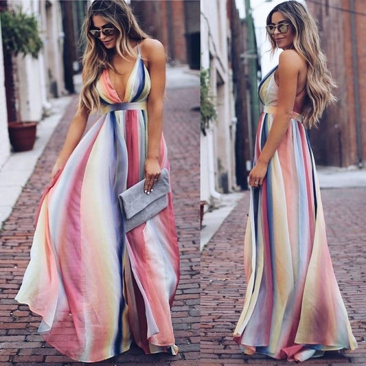 Langes Regenbogenkleid