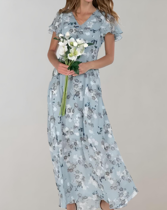 V-Ausschnitt Sommerkleid mit Blumenmuster und kurzen Ärmeln für Damen | Enora