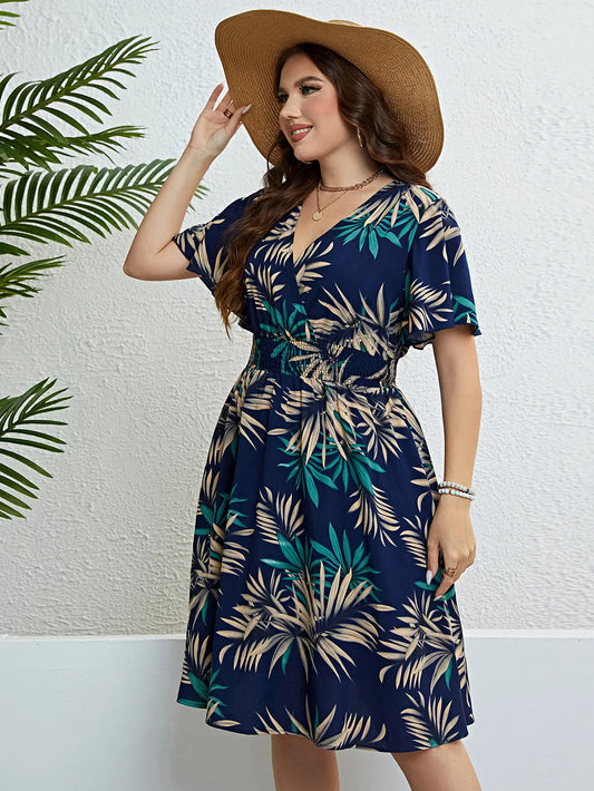 Plus Size Bloemenprint Gewikkelde V-Hals Jurken