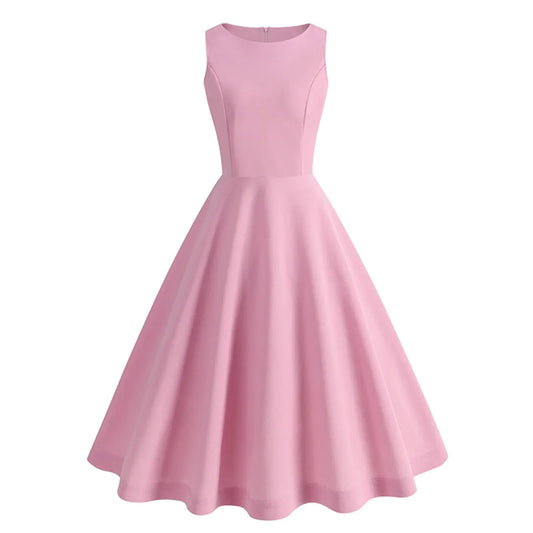 Retro Roze Swing Midi-Jurk