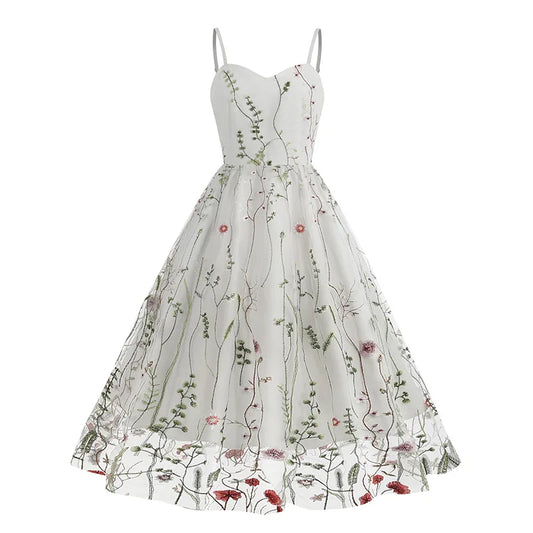 Besticktes Blumen-A-Linien-Kleid