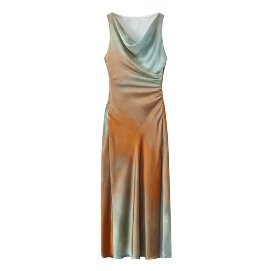 Batik-Satin-Schlupfkleid mit Wasserfallausschnitt