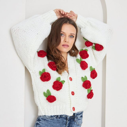 Pullover mit Blumenapplikationen und Ballonärmeln