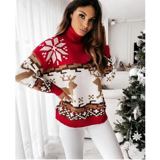 Weihnachts-Elch-Rollkragenpullover