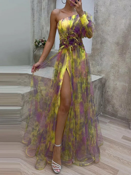 Mehrfarbiges Abendkleid