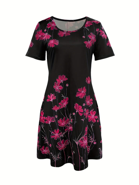 Blumen Druck Damen Kleid | Schwarz