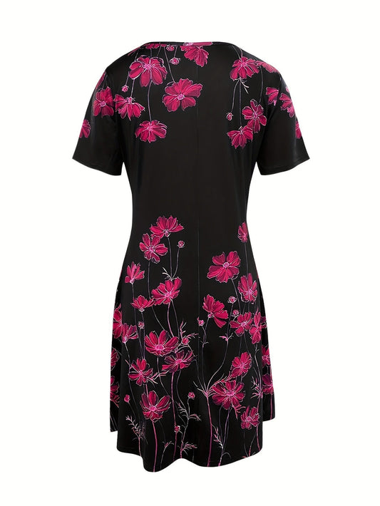 Blumen Druck Damen Kleid | Schwarz