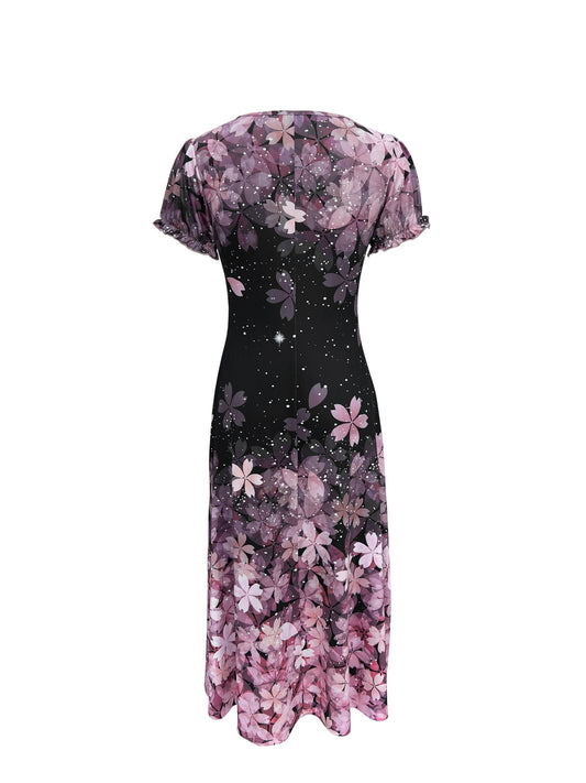 Blumen Maxi Damen Kleid | Rosa