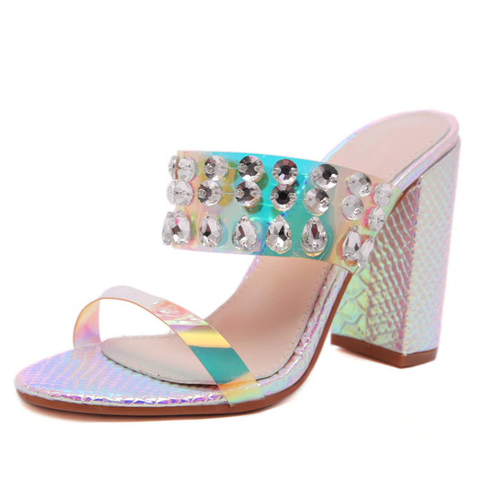 Hologram Snake Printed Heeled Sandal