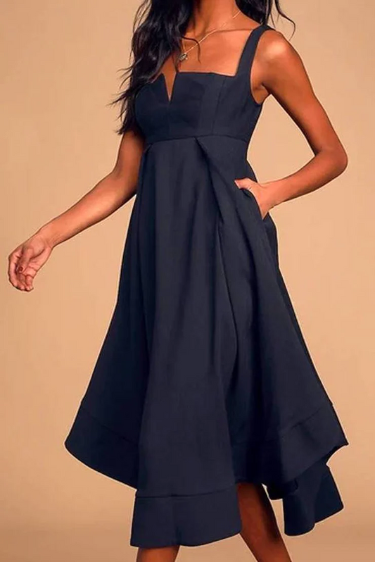 Midi-Kleid mit hoher Taille und quadratischem Ausschnitt für Damen | Jannine