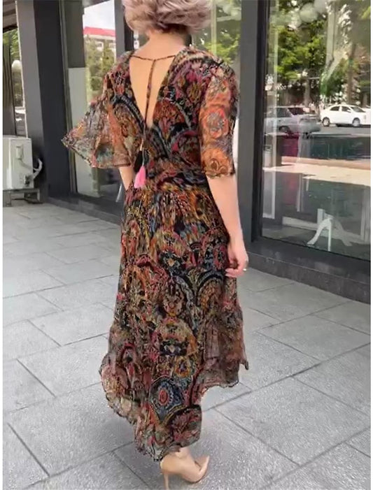 Sommerkleid mit V-Ausschnitt und Paisley-Druck für Damen | Lijda