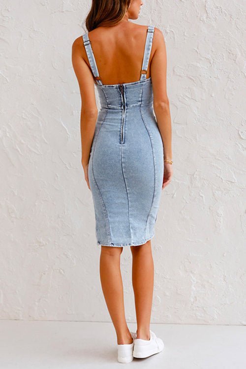 Sommerliches Denim-Kleid mit quadratischem Ausschnitt für Damen