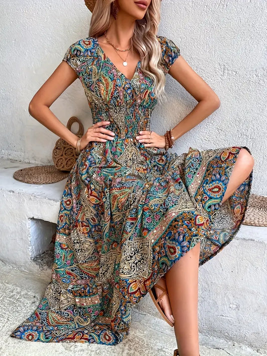 Kleid mit V-Ausschnitt und Paisley-Muster | Dianne