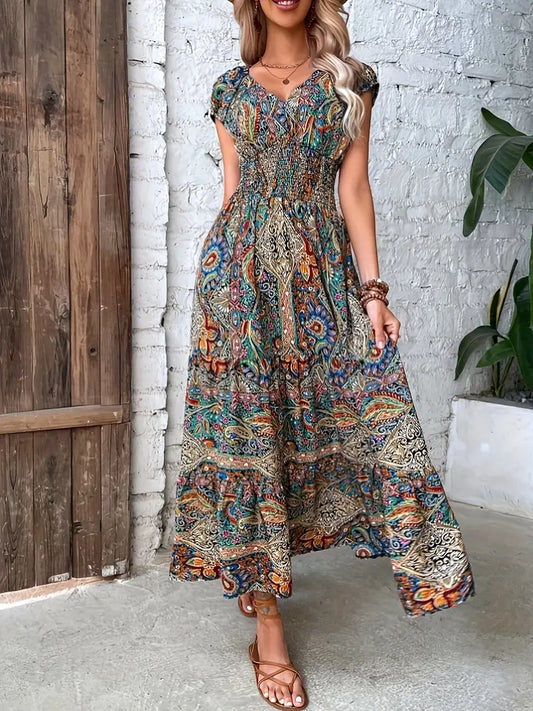 Kleid mit V-Ausschnitt und Paisley-Muster | Dianne