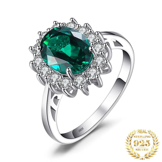 Classic Princess Diana Simulated Emerald Ring with 925 Sterling Silver